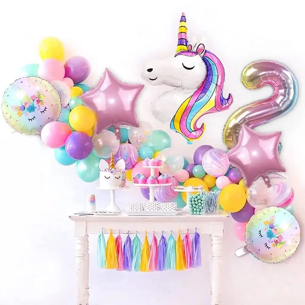 1set  Rainbow Unicorn Balloons Arch Garland Kit Pastel Pink Purple Confetti Balloons For Baby Shower Birthday Party Decorations