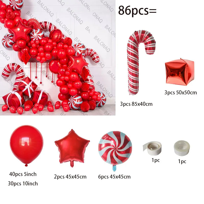 Merry Christmas Balloon Arch Kit with Green Gold Red Cane Cone Star Latex Balloons for Party Decorations New Year Decoration