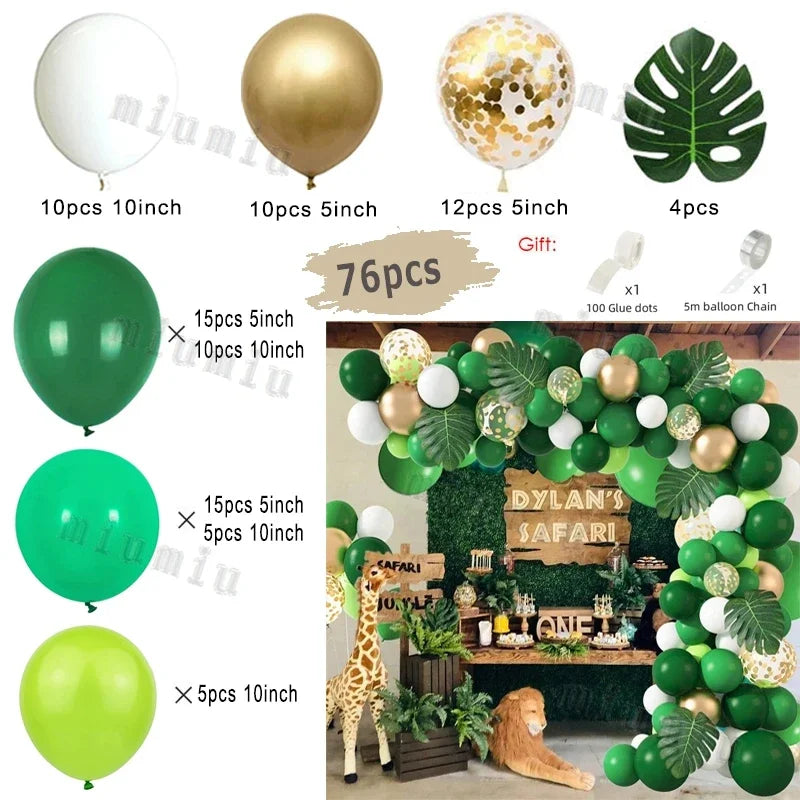 Jungle Safari Green Balloon Garland Arch Kit Kids Birthday Party Supplies Deer Pattern Gold Latex Ballons Baby Shower Decoration