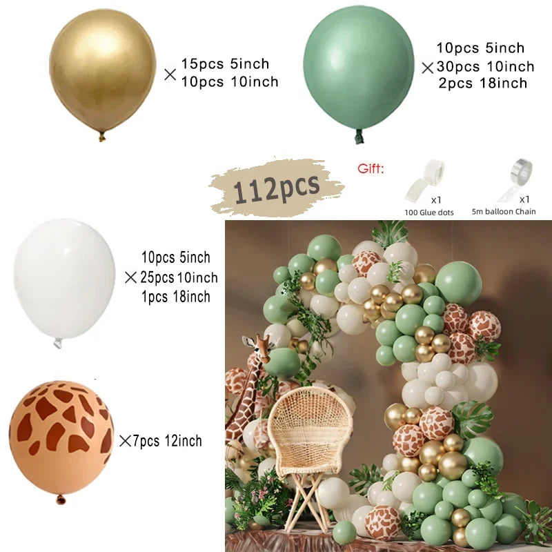 Jungle Safari Green Balloon Garland Arch Kit Kids Birthday Party Supplies Deer Pattern Gold Latex Ballons Baby Shower Decoration