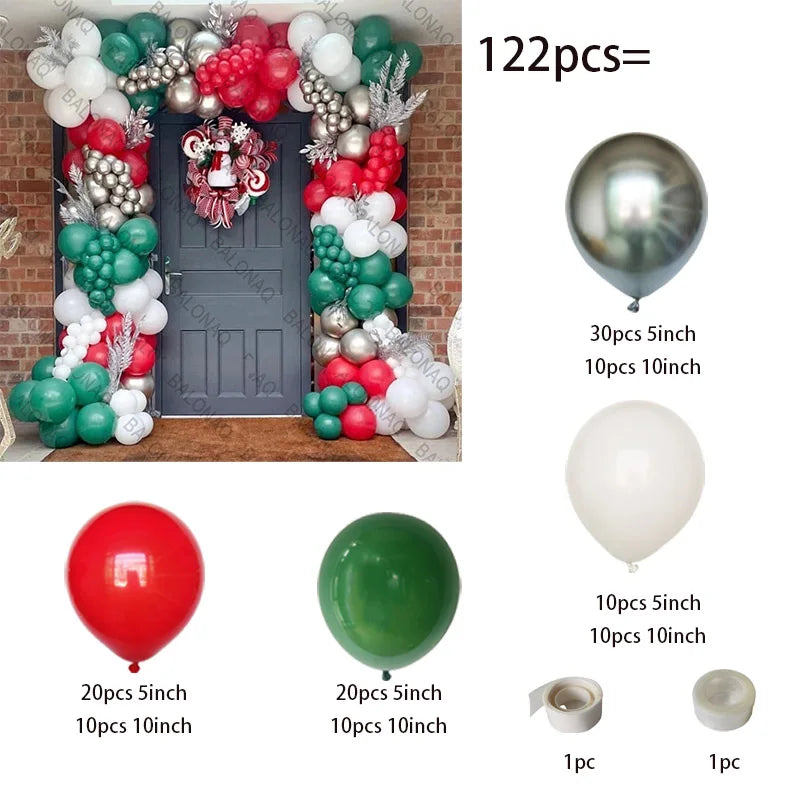 Merry Christmas Balloon Arch Kit with Green Gold Red Cane Cone Star Latex Balloons for Party Decorations New Year Decoration