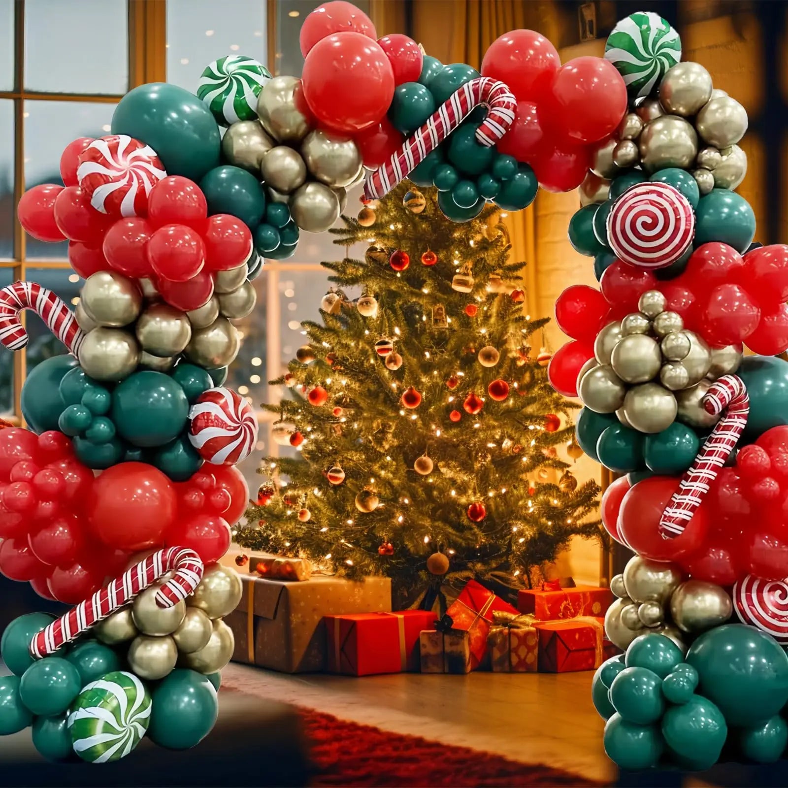 134pcs Christmas Balloons Garland Arch kit Red Green Gold Candy Cane Balloons for Xmas Christmas Party Decoration Supply