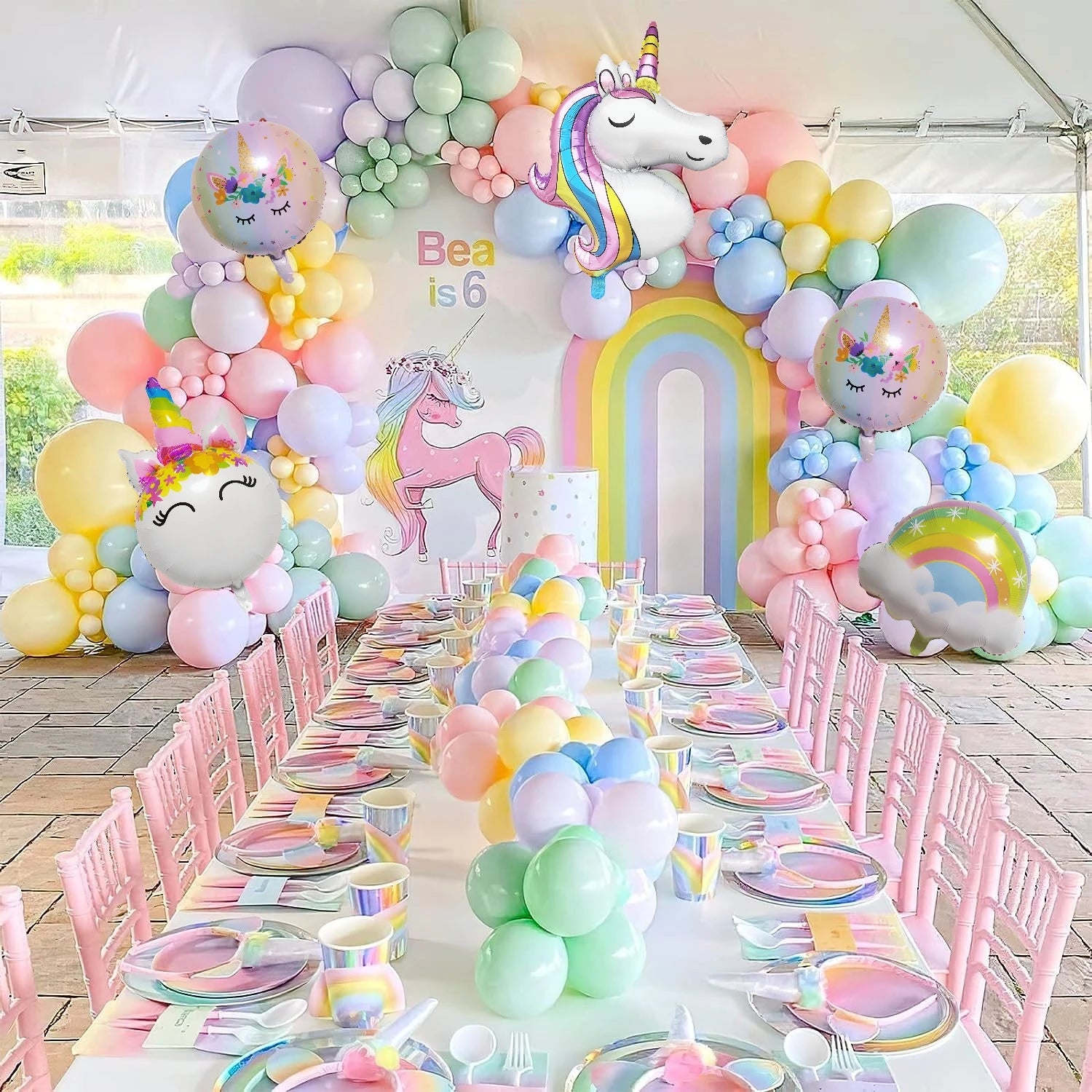 1set  Rainbow Unicorn Balloons Arch Garland Kit Pastel Pink Purple Confetti Balloons For Baby Shower Birthday Party Decorations