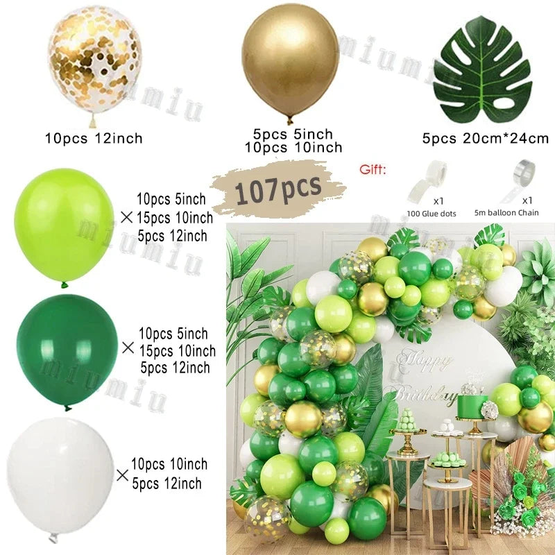 Jungle Safari Green Balloon Garland Arch Kit Kids Birthday Party Supplies Deer Pattern Gold Latex Ballons Baby Shower Decoration