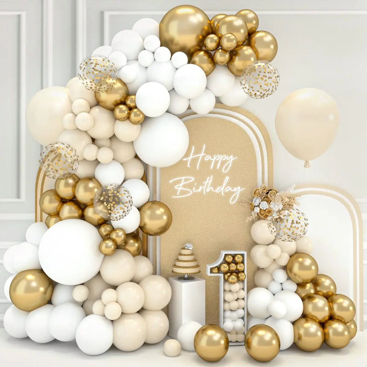 White Sand Gold Balloons Garland Arch Kit Retro Beige White Balloons Wedding Decor Birthday Baby Shower Party Backdrop Globos