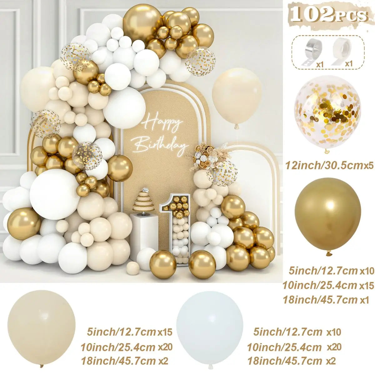 White Sand Gold Balloons Garland Arch Kit Retro Beige White Balloons Wedding Decor Birthday Baby Shower Party Backdrop Globos