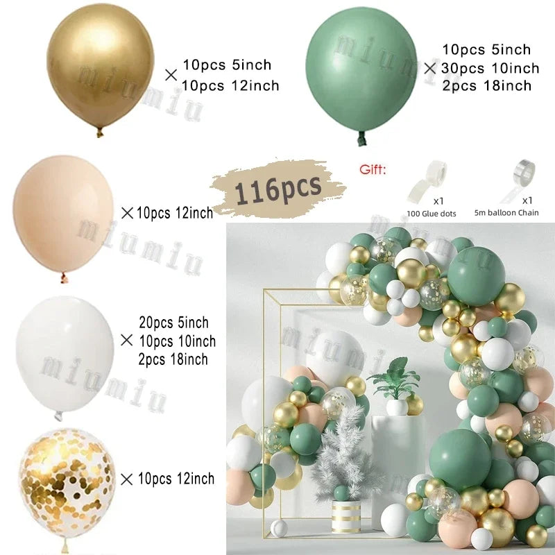 Jungle Safari Green Balloon Garland Arch Kit Kids Birthday Party Supplies Deer Pattern Gold Latex Ballons Baby Shower Decoration