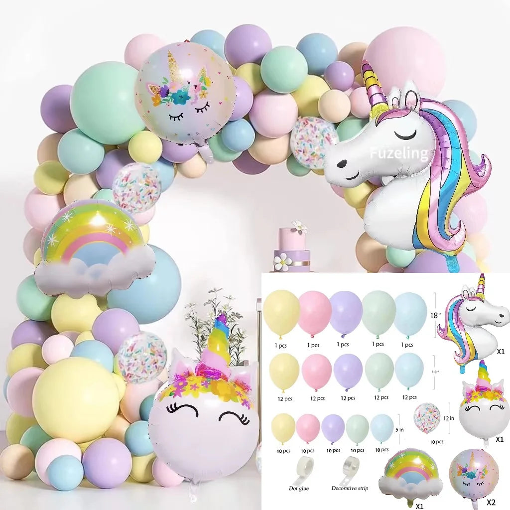 1set  Rainbow Unicorn Balloons Arch Garland Kit Pastel Pink Purple Confetti Balloons For Baby Shower Birthday Party Decorations