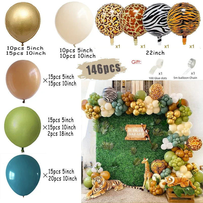 Jungle Safari Green Balloon Garland Arch Kit Kids Birthday Party Supplies Deer Pattern Gold Latex Ballons Baby Shower Decoration