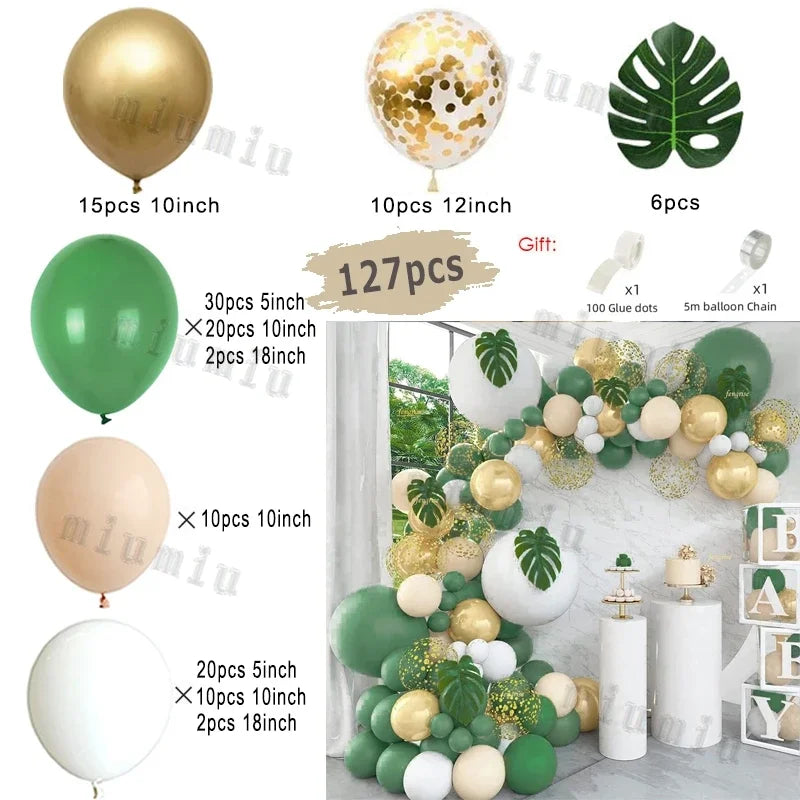 Jungle Safari Green Balloon Garland Arch Kit Kids Birthday Party Supplies Deer Pattern Gold Latex Ballons Baby Shower Decoration