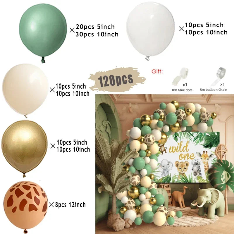 Jungle Safari Green Balloon Garland Arch Kit Kids Birthday Party Supplies Deer Pattern Gold Latex Ballons Baby Shower Decoration