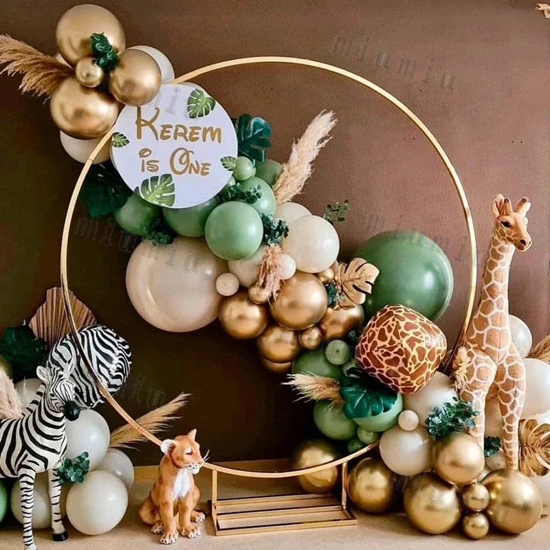 Jungle Safari Green Balloon Garland Arch Kit Kids Birthday Party Supplies Deer Pattern Gold Latex Ballons Baby Shower Decoration