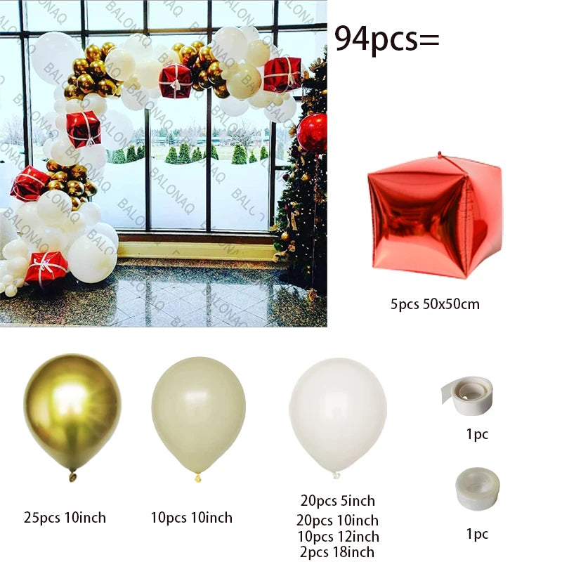 Merry Christmas Balloon Arch Kit with Green Gold Red Cane Cone Star Latex Balloons for Party Decorations New Year Decoration