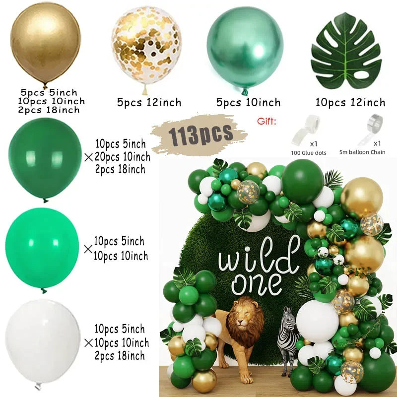 Jungle Safari Green Balloon Garland Arch Kit Kids Birthday Party Supplies Deer Pattern Gold Latex Ballons Baby Shower Decoration