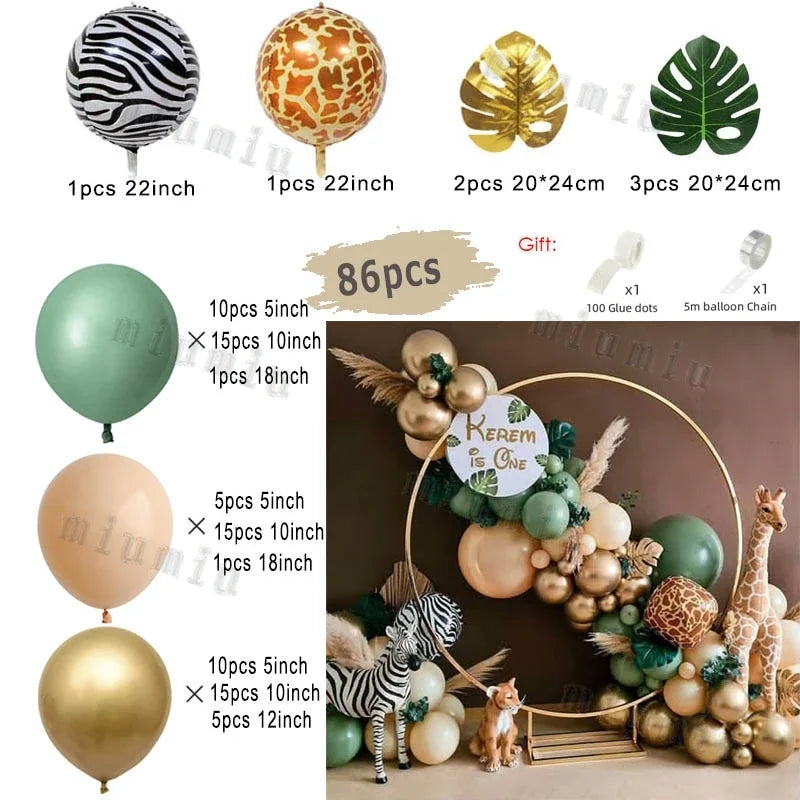 Jungle Safari Green Balloon Garland Arch Kit Kids Birthday Party Supplies Deer Pattern Gold Latex Ballons Baby Shower Decoration