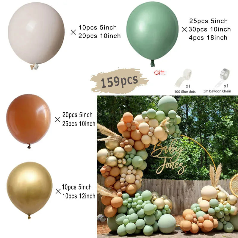 Jungle Safari Green Balloon Garland Arch Kit Kids Birthday Party Supplies Deer Pattern Gold Latex Ballons Baby Shower Decoration