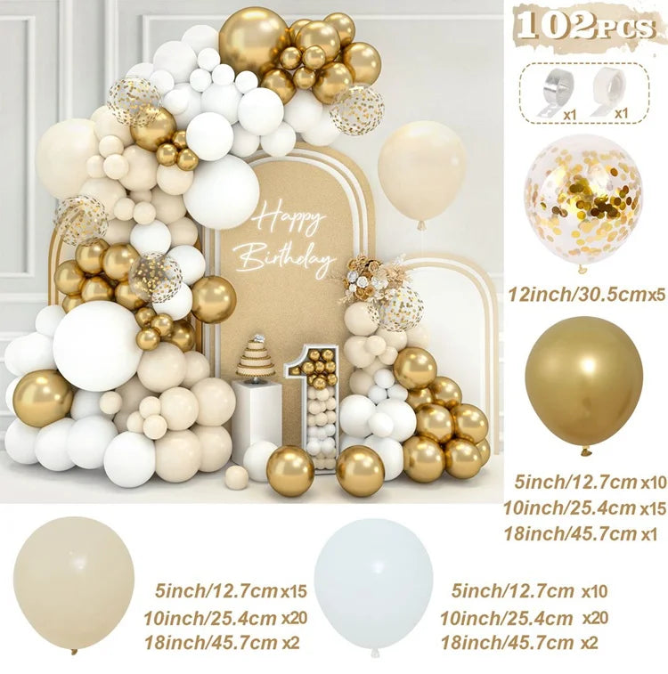 White Sand Gold Balloons Garland Arch Kit Retro Beige White Balloons Wedding Decor Birthday Baby Shower Party Backdrop Globos