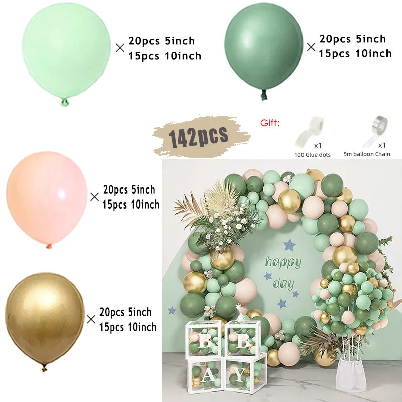 Jungle Safari Green Balloon Garland Arch Kit Kids Birthday Party Supplies Deer Pattern Gold Latex Ballons Baby Shower Decoration