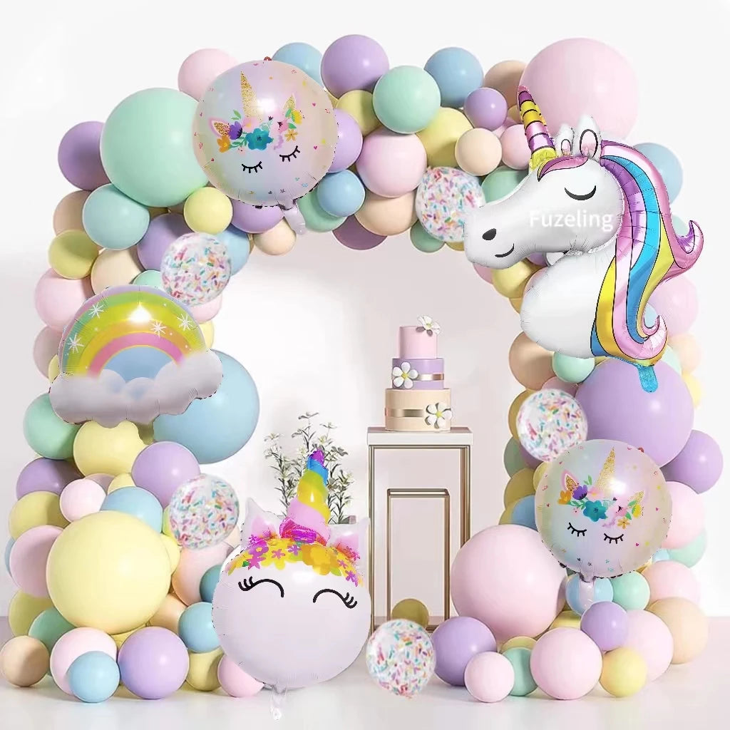 1set  Rainbow Unicorn Balloons Arch Garland Kit Pastel Pink Purple Confetti Balloons For Baby Shower Birthday Party Decorations