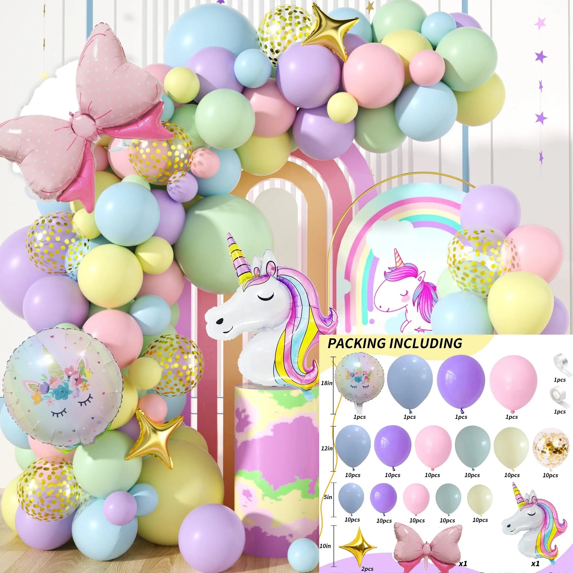 1set  Rainbow Unicorn Balloons Arch Garland Kit Pastel Pink Purple Confetti Balloons For Baby Shower Birthday Party Decorations