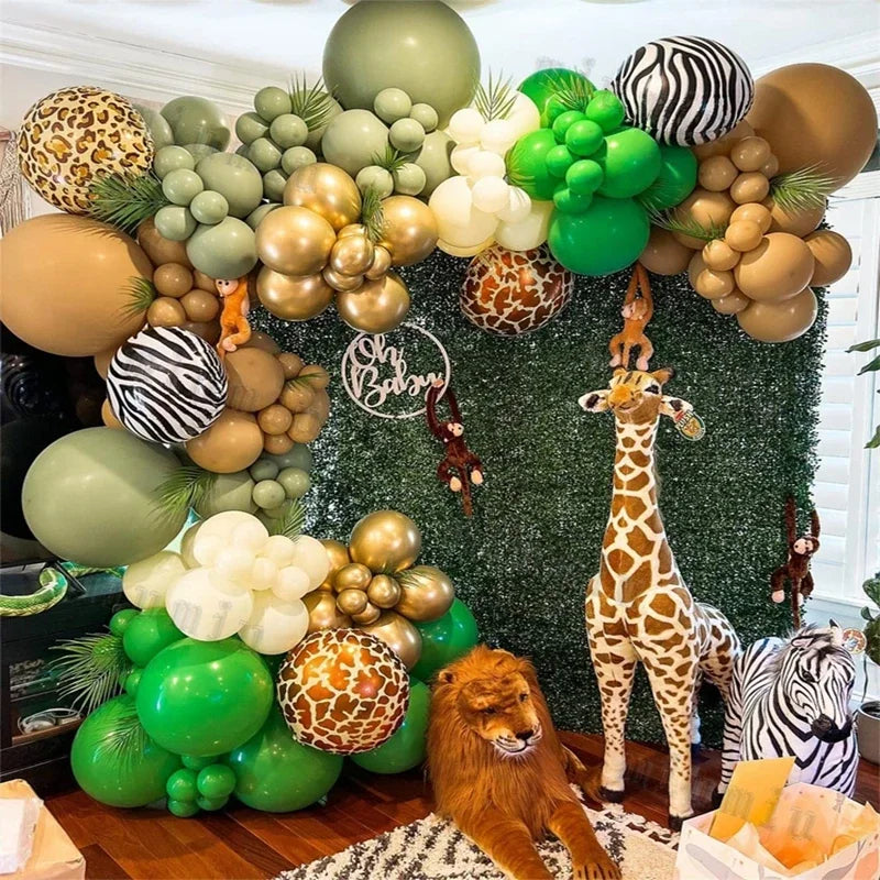 Jungle Safari Green Balloon Garland Arch Kit Kids Birthday Party Supplies Deer Pattern Gold Latex Ballons Baby Shower Decoration