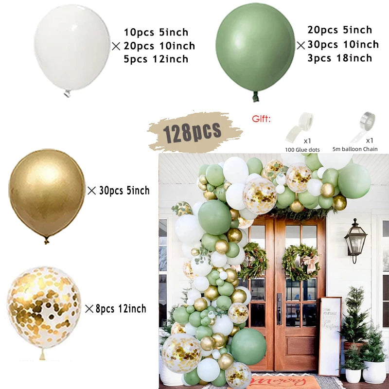 Jungle Safari Green Balloon Garland Arch Kit Kids Birthday Party Supplies Deer Pattern Gold Latex Ballons Baby Shower Decoration