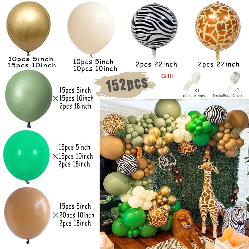 Jungle Safari Green Balloon Garland Arch Kit Kids Birthday Party Supplies Deer Pattern Gold Latex Ballons Baby Shower Decoration