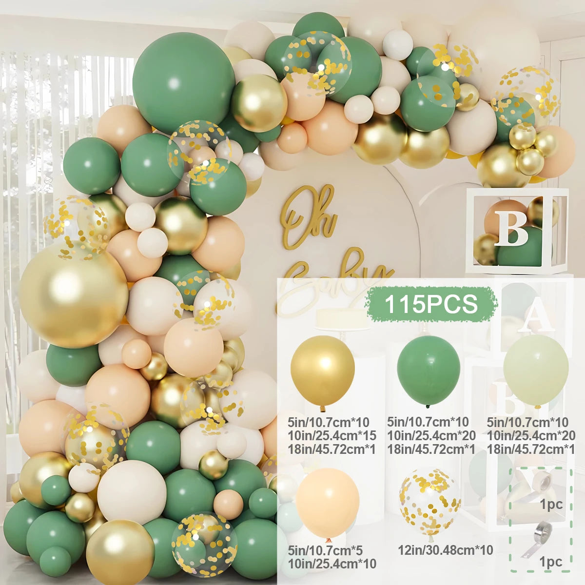 Green Balloon Garland Arch Kit Wedding Balloon Decorations Birthday Party Decor Kids Jungle Safari Party Balloon Baby Sho