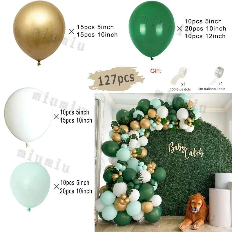 Jungle Safari Green Balloon Garland Arch Kit Kids Birthday Party Supplies Deer Pattern Gold Latex Ballons Baby Shower Decoration