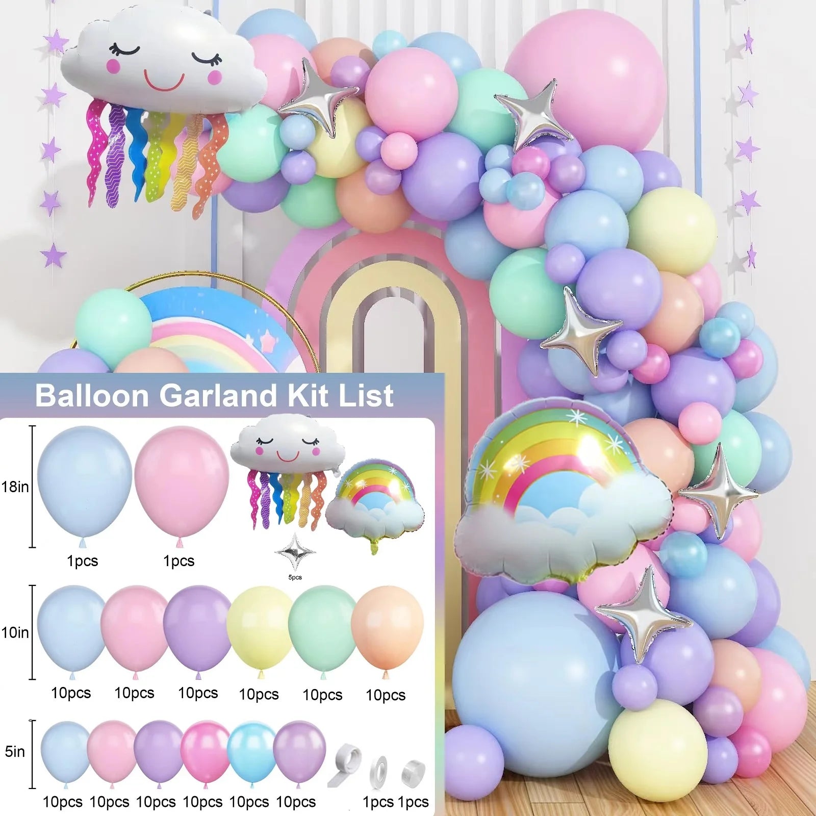 1set  Rainbow Unicorn Balloons Arch Garland Kit Pastel Pink Purple Confetti Balloons For Baby Shower Birthday Party Decorations